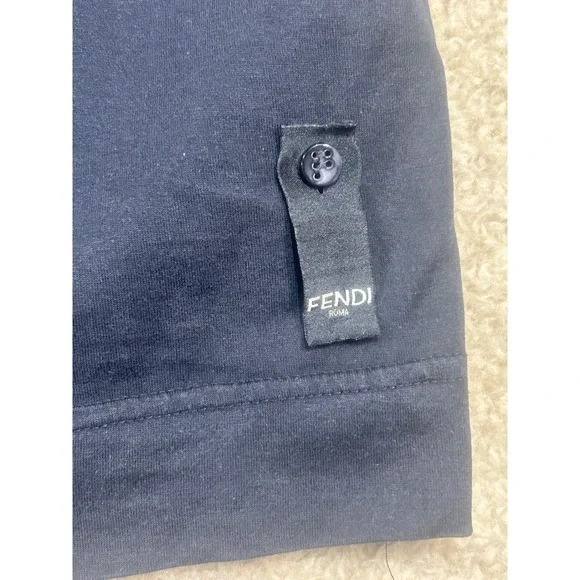 Fendi Roma Made in Italy Black Cotton Short Sleeve T Shirt Men's Size‎ Small